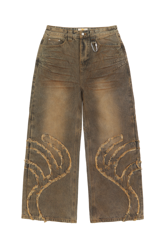 Rust Brown Patched Denim