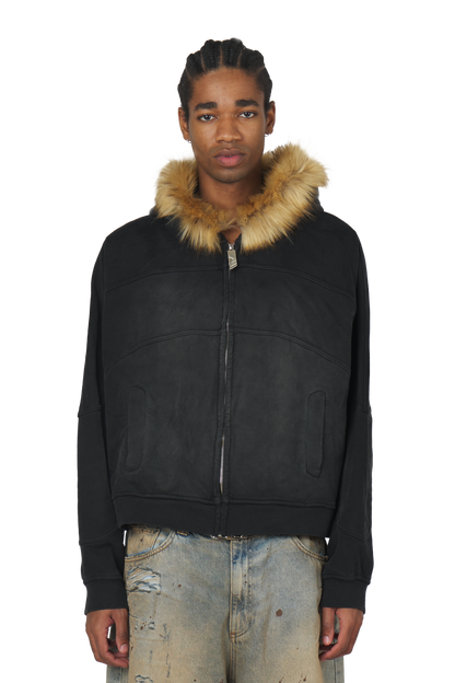 Black fur zip up jacket shop