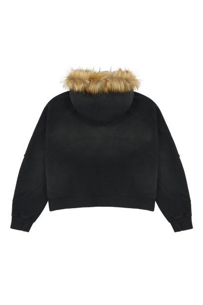 Black Fur Zip-Hoodie